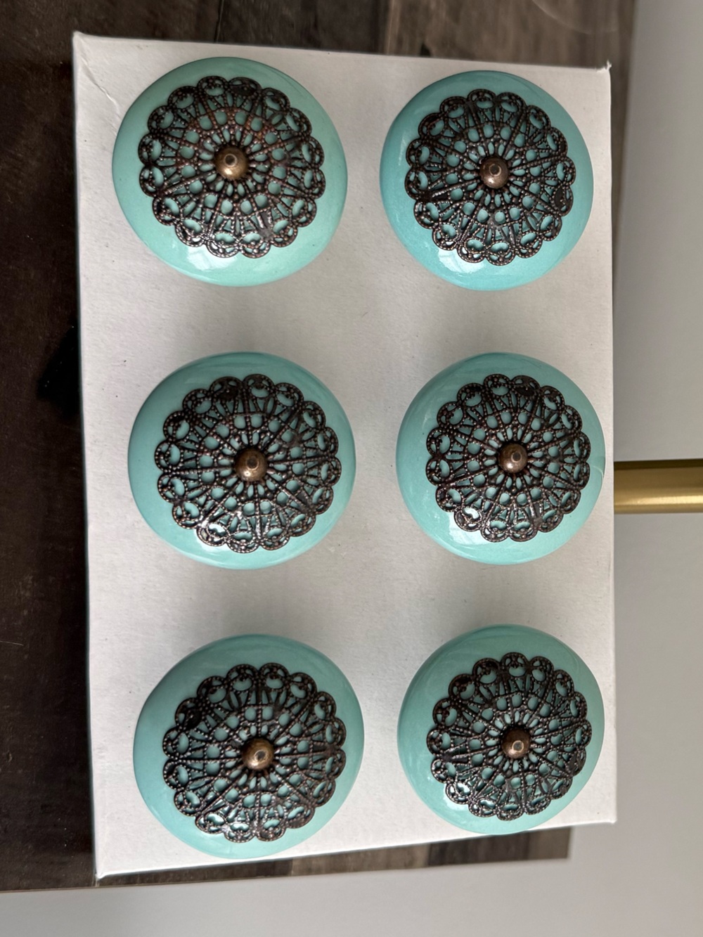 Turquoise Metal Filigree Drawer Knobs - Set of 6